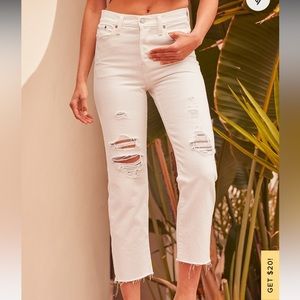 Levi’s Wedgie Straight White Distressed Denim High-Rise Cropped Jeans